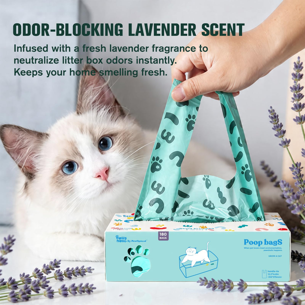 Cornstarch Based 180 Count 1.1 Gallon Lavender Scent Leak Proof Poop Bags with Handle V61780
