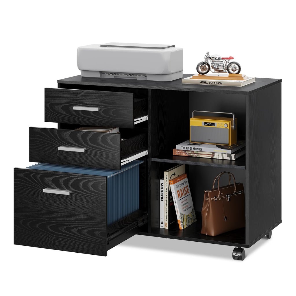 Wood 3 Drawer Black File Cabinet A7479