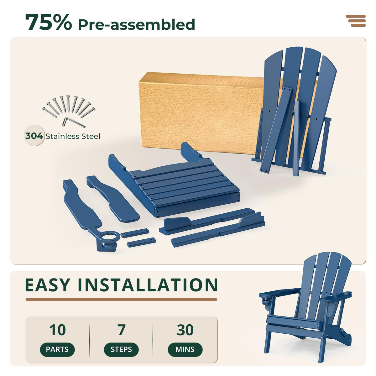 Folding Adirondack Chairs Set of 4 Blue HDPE Plastic A688798