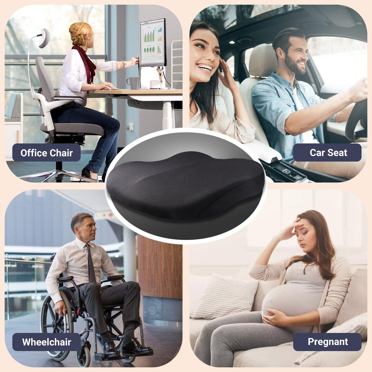 Black Memory Foam Car Seat Cushion M809