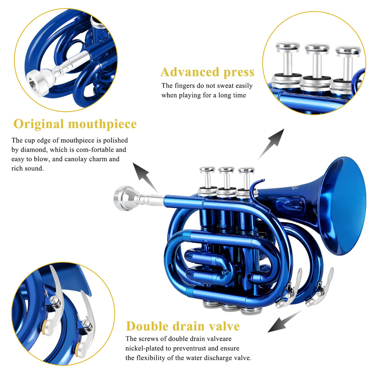 Bb Brass Pocket Trumpet with 7C Mouthpiece X4473