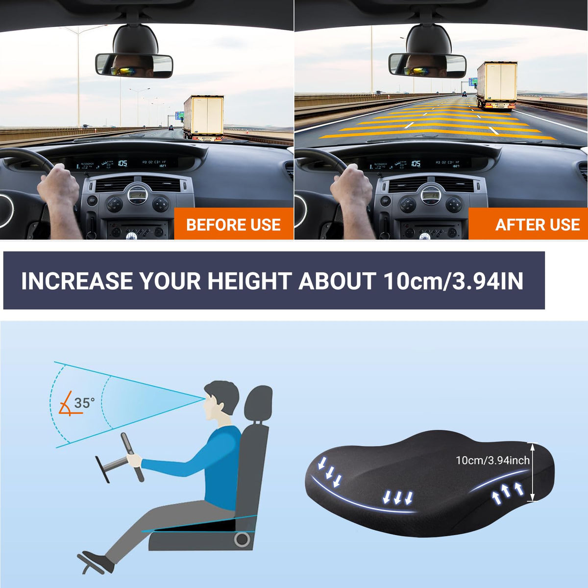 Black Memory Foam Car Seat Cushion M809