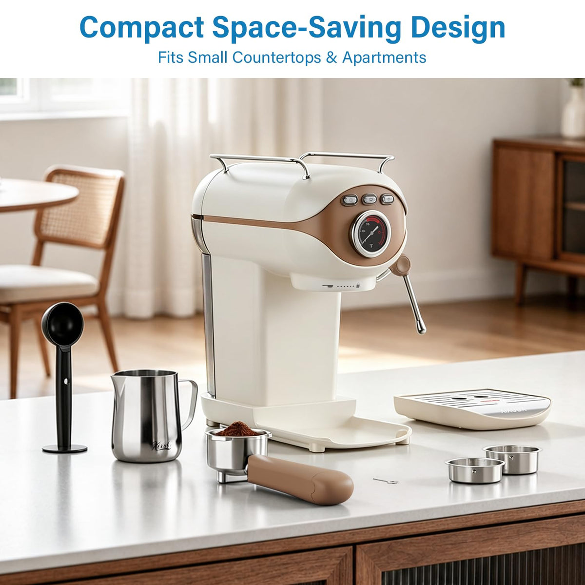 White Compact Espresso Machine with Milk Frother Z9384