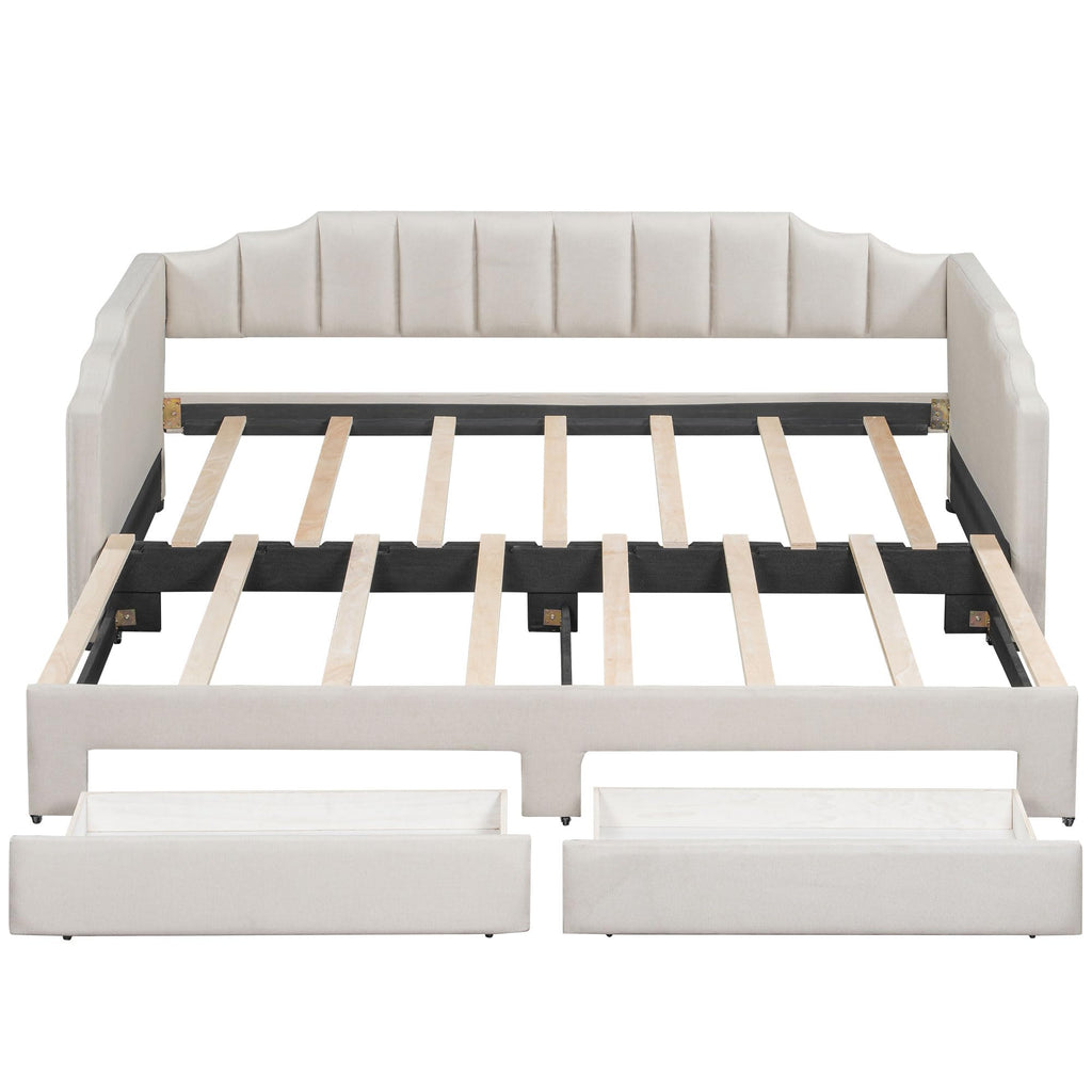 Twin XL to King Extendable Upholstered Daybed Frame with 2 Storage Drawers S2218