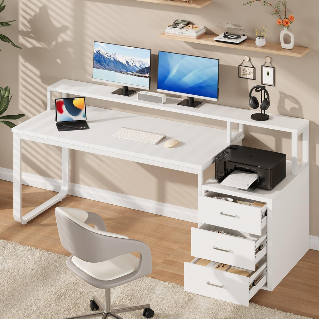 White Office Desk with 3 Drawers E1398