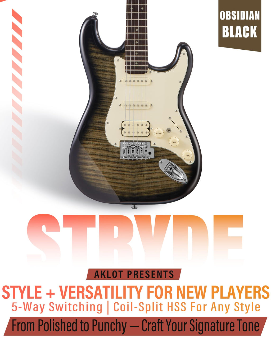 Beginner Electric Guitar Kit with 10W Amp, HSS Pickups, Gig Bag, Tuner, Strap, Picks, Black H5326