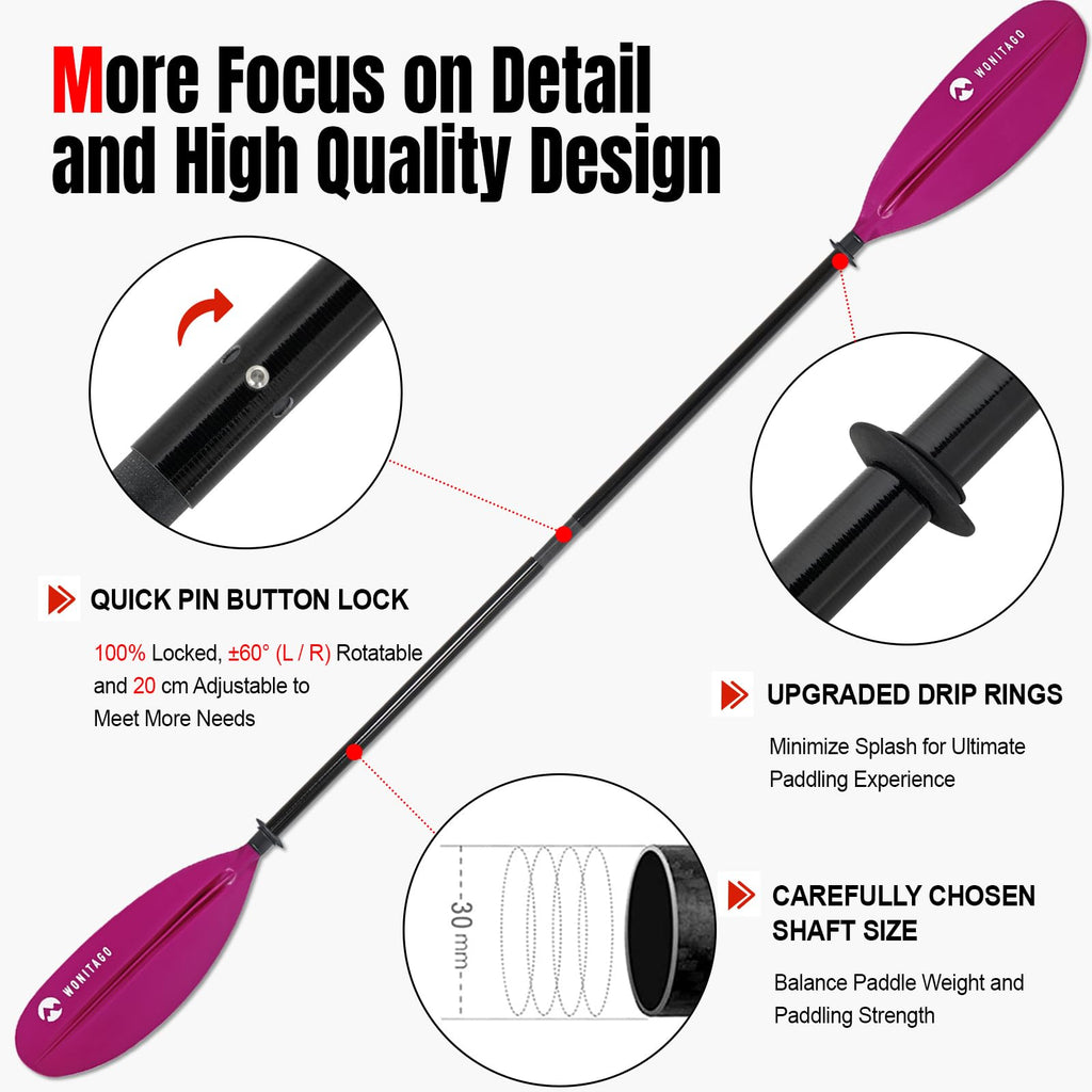 Adjustable Fiberglass Shaft PP Blade Kayak Paddle T35040