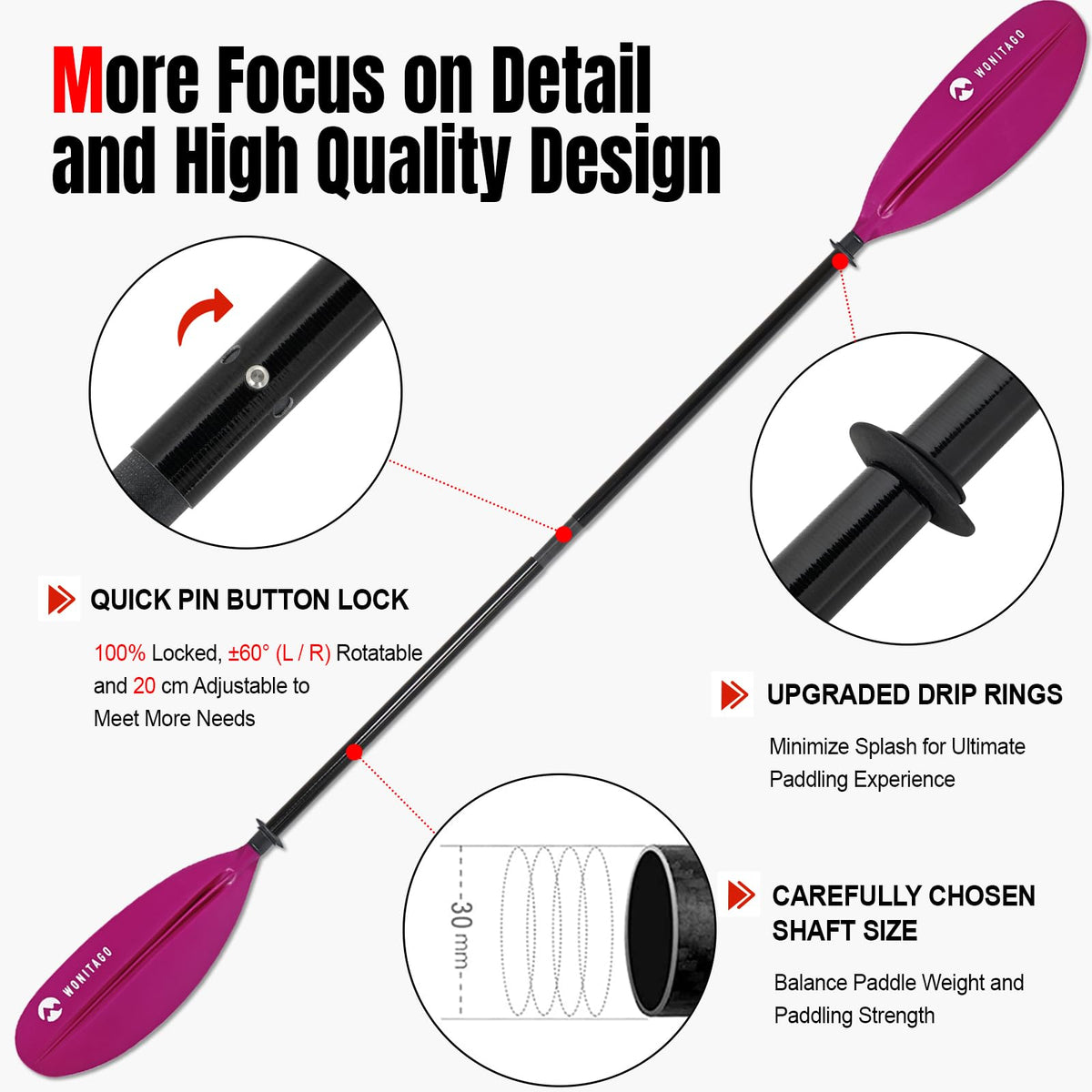 Adjustable Fiberglass Shaft PP Blade Kayak Paddle T35040