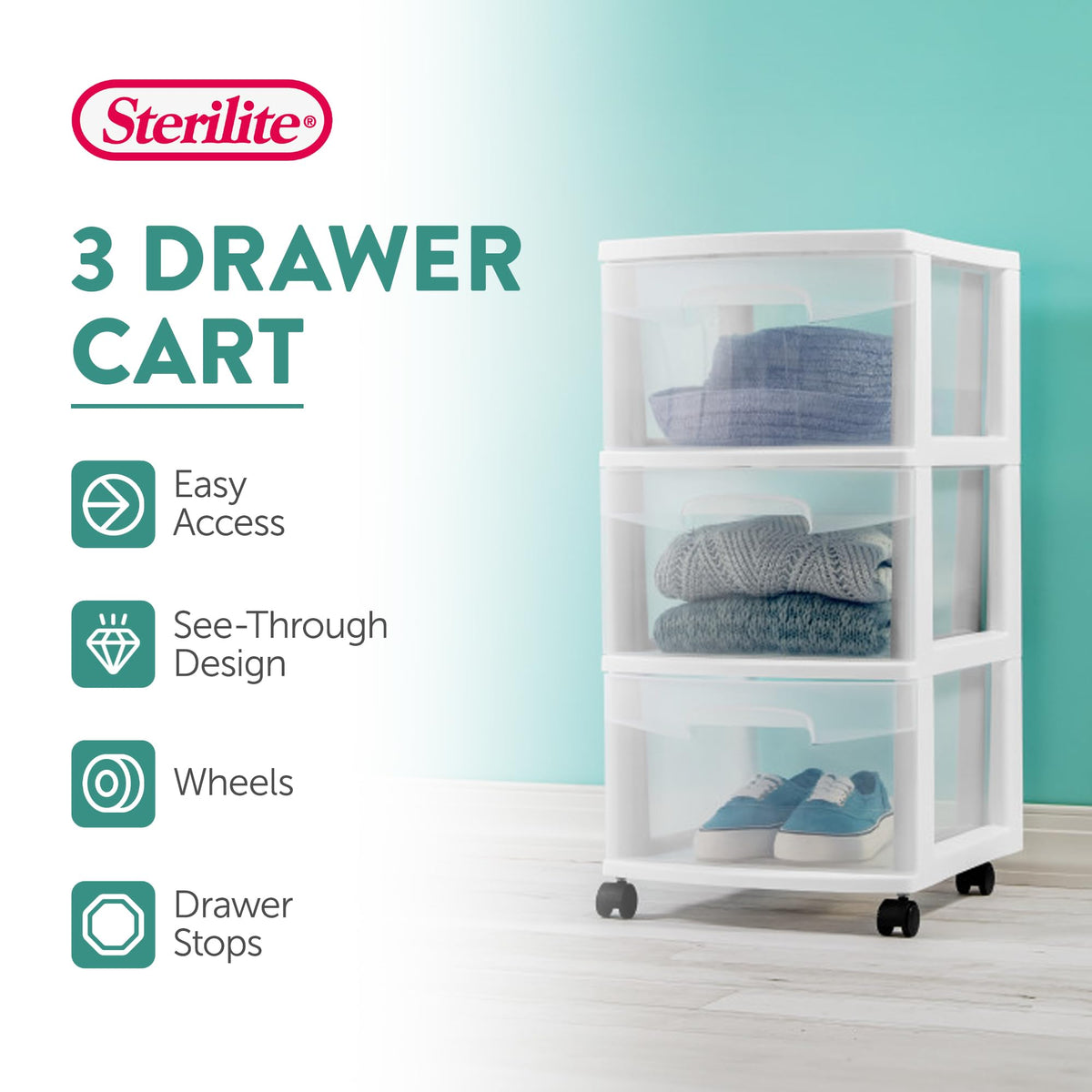 2 Pack White 3 Drawer Plastic Storage Cart G53207
