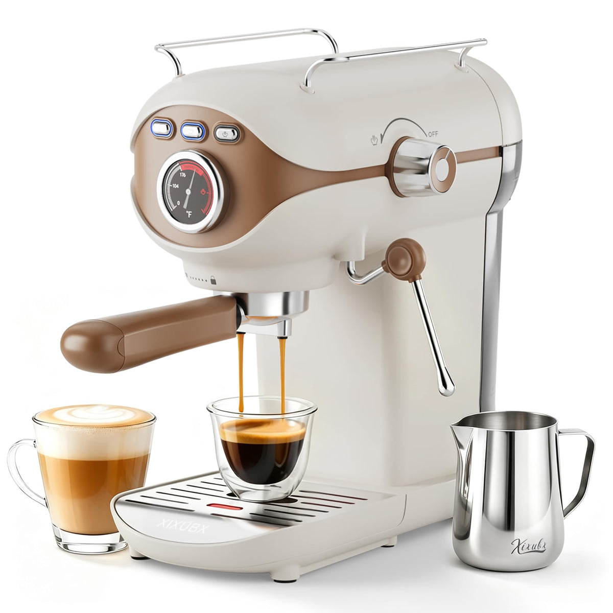 White Compact Espresso Machine with Milk Frother Z9384