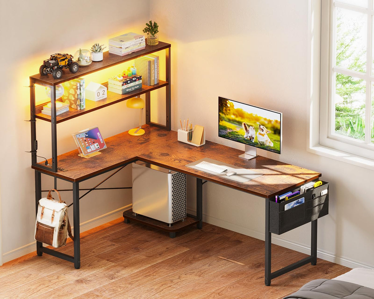 53" L Shaped Gaming Desk with Shelves K7783