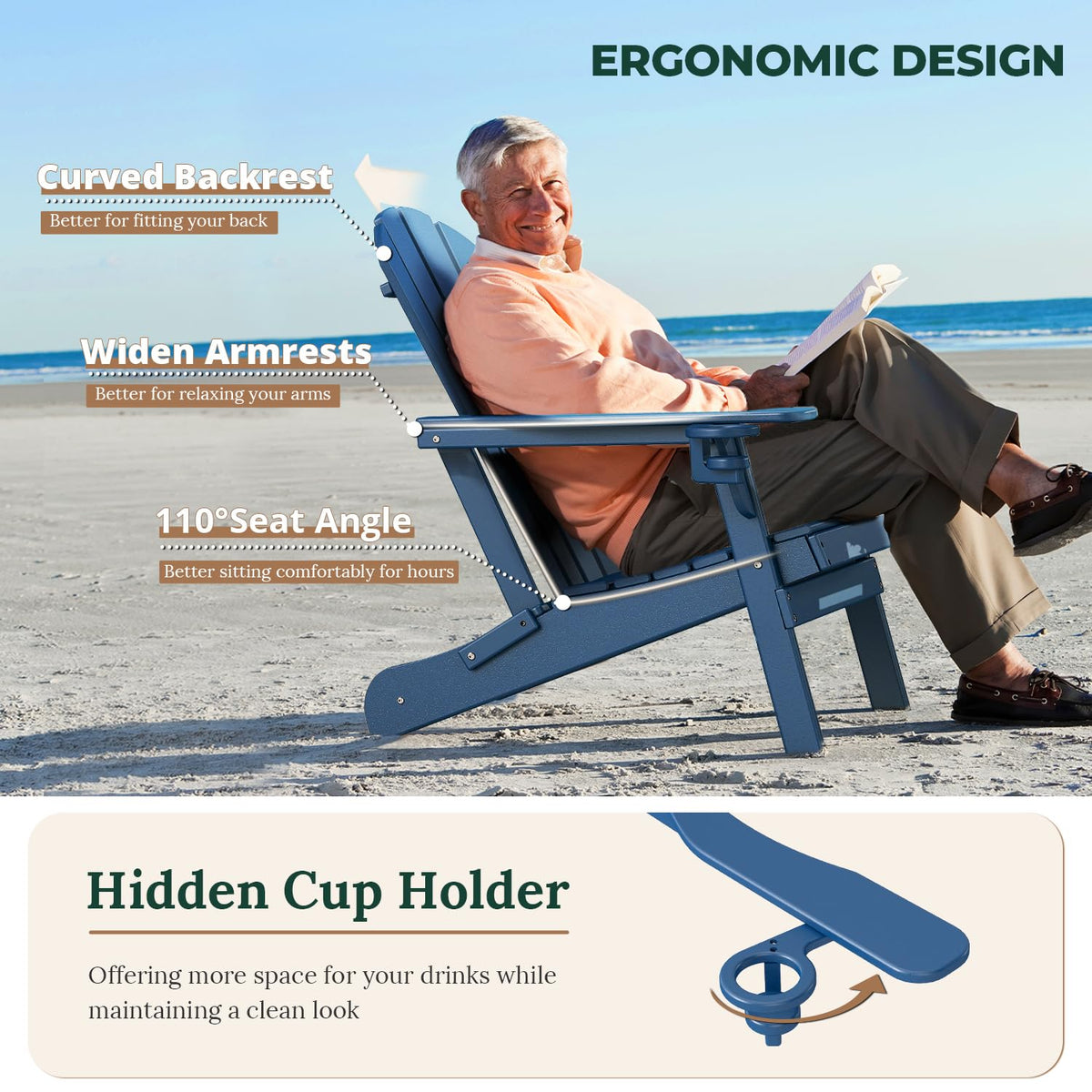 Folding Adirondack Chairs Set of 4 Blue HDPE Plastic A688798