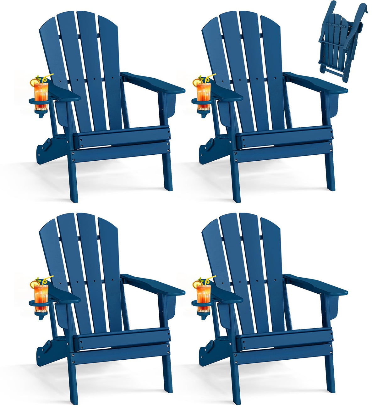 Folding Adirondack Chairs Set of 4 Blue HDPE Plastic A688798