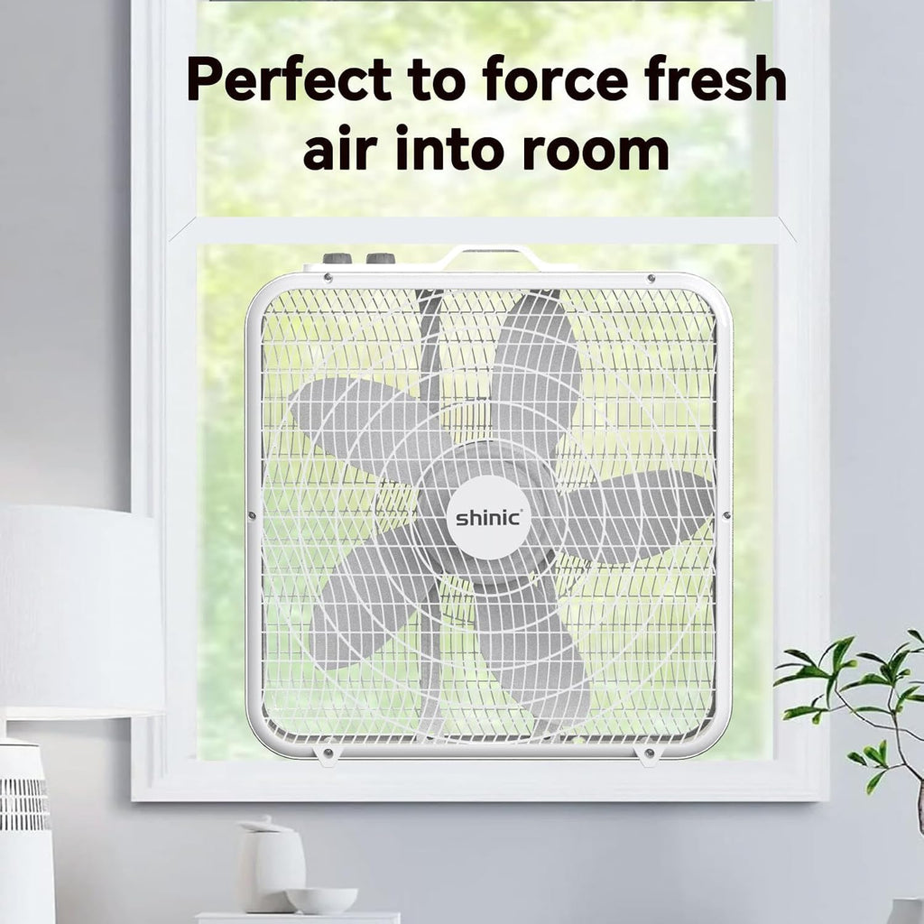 20” Box Fan with Thermostat, 3-Speed Portable Floor Fan, White P3194