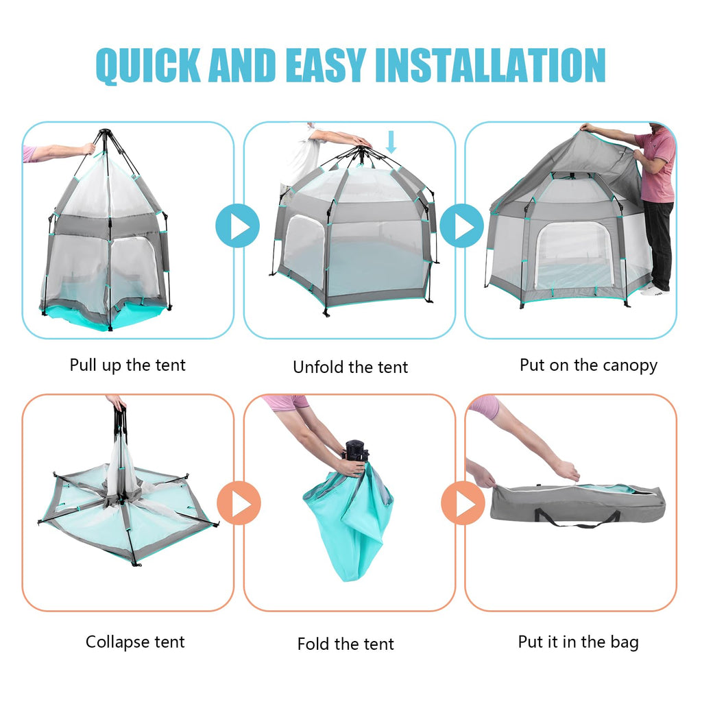 Hexagon Baby Playpen with Canopy X49835