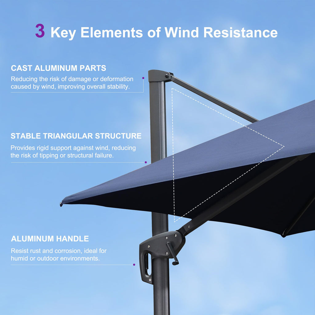 10FT Double Top Navy Blue Cantilever Umbrella B150794