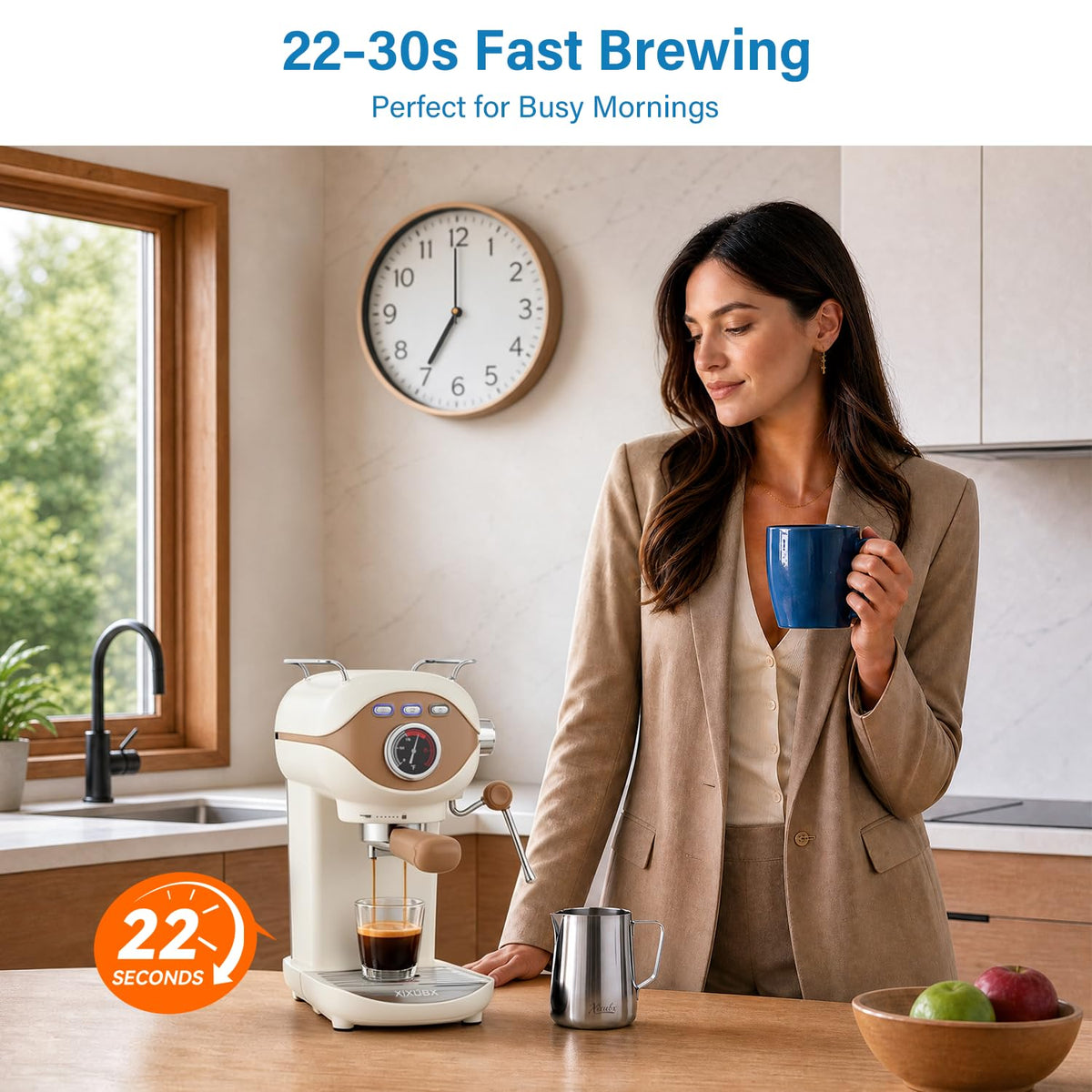 White Compact Espresso Machine with Milk Frother Z9384