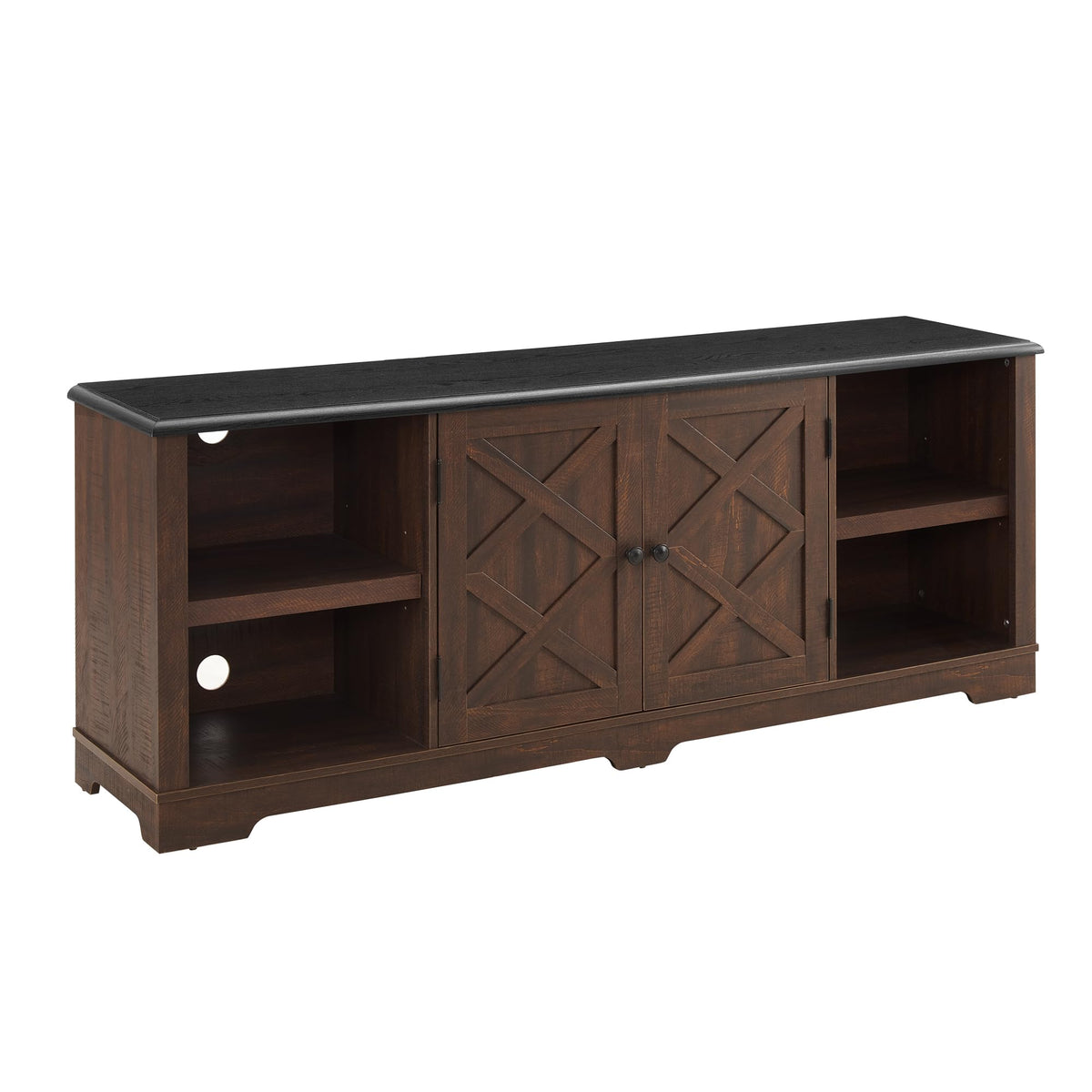 Espresso and Black TV Media Stand with Open Shelves and Closed Cabinets O117