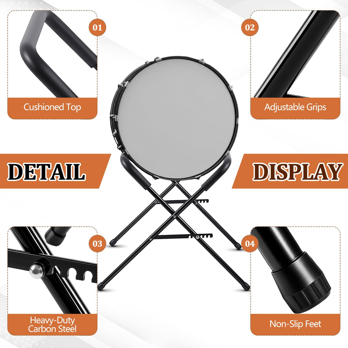 Heavy Duty Folding Bass Drum Stand Adjustable 21 Inches Steel Z55545