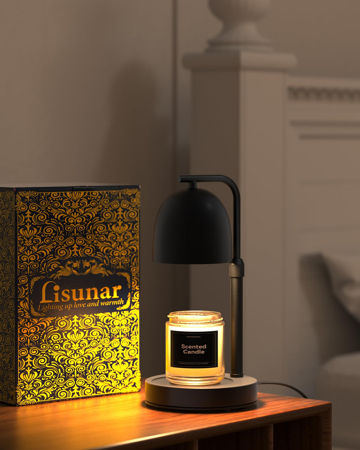 Black Adjustable Height Dimmable Candle Warmer Lamp with Timer Y87685