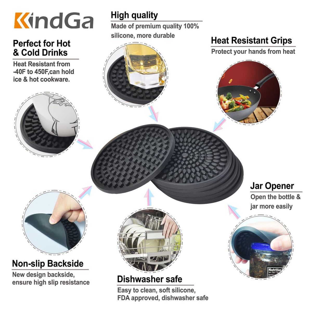 Silicone Coasters Set of 8 Black S8694