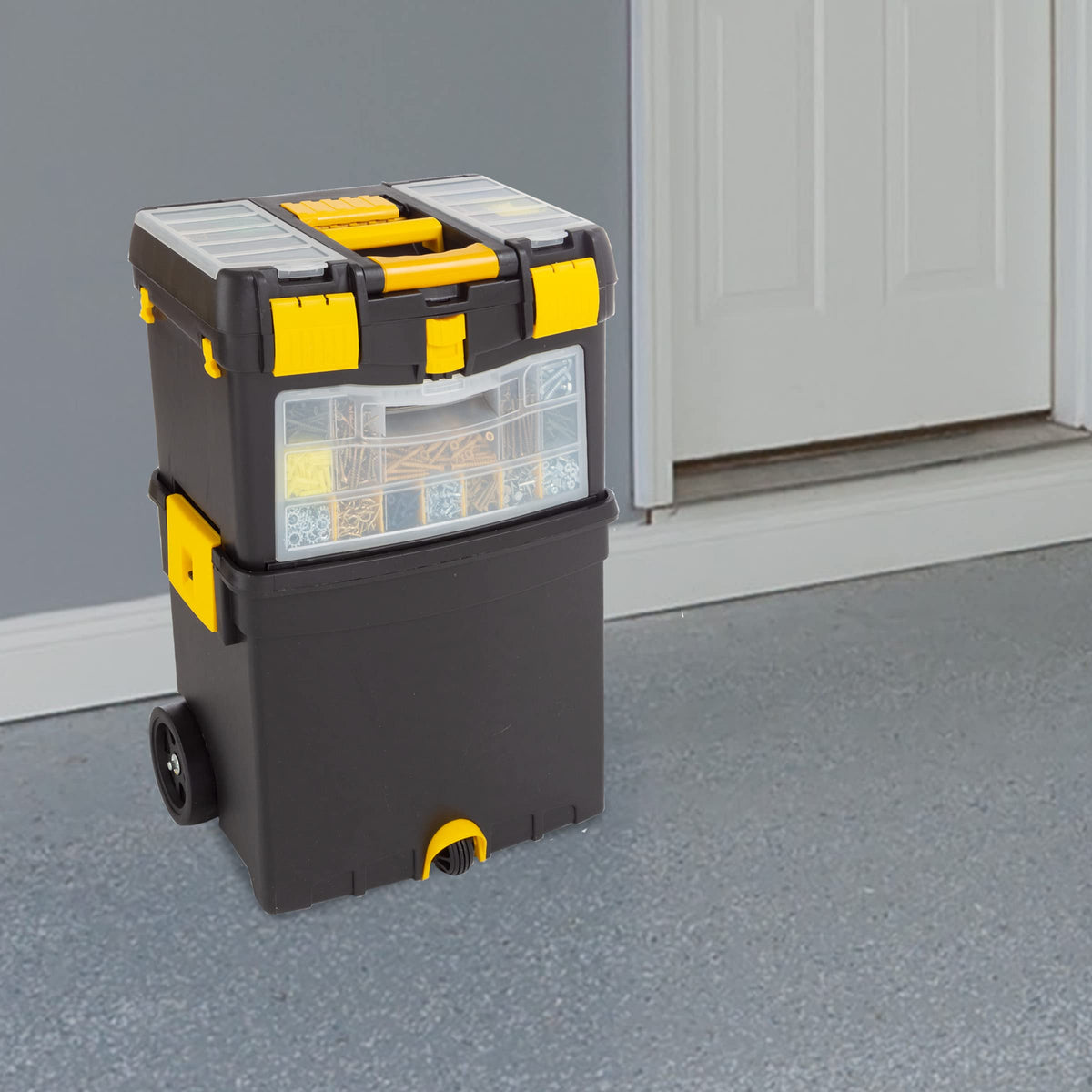 Rolling Tool Box with Wheels, Foldable Handle, and Removable Top X70663
