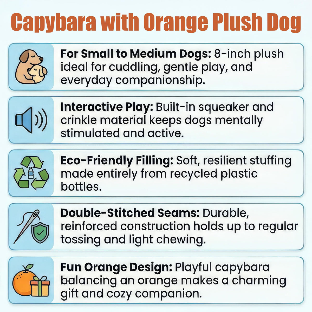 Soft Stuffed Squeaky Crinkle Capybara Dog Toy 8 Inch T7598