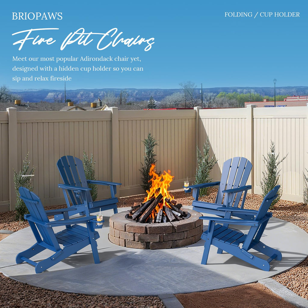 Folding Adirondack Chairs Set of 4 Blue HDPE Plastic A688798
