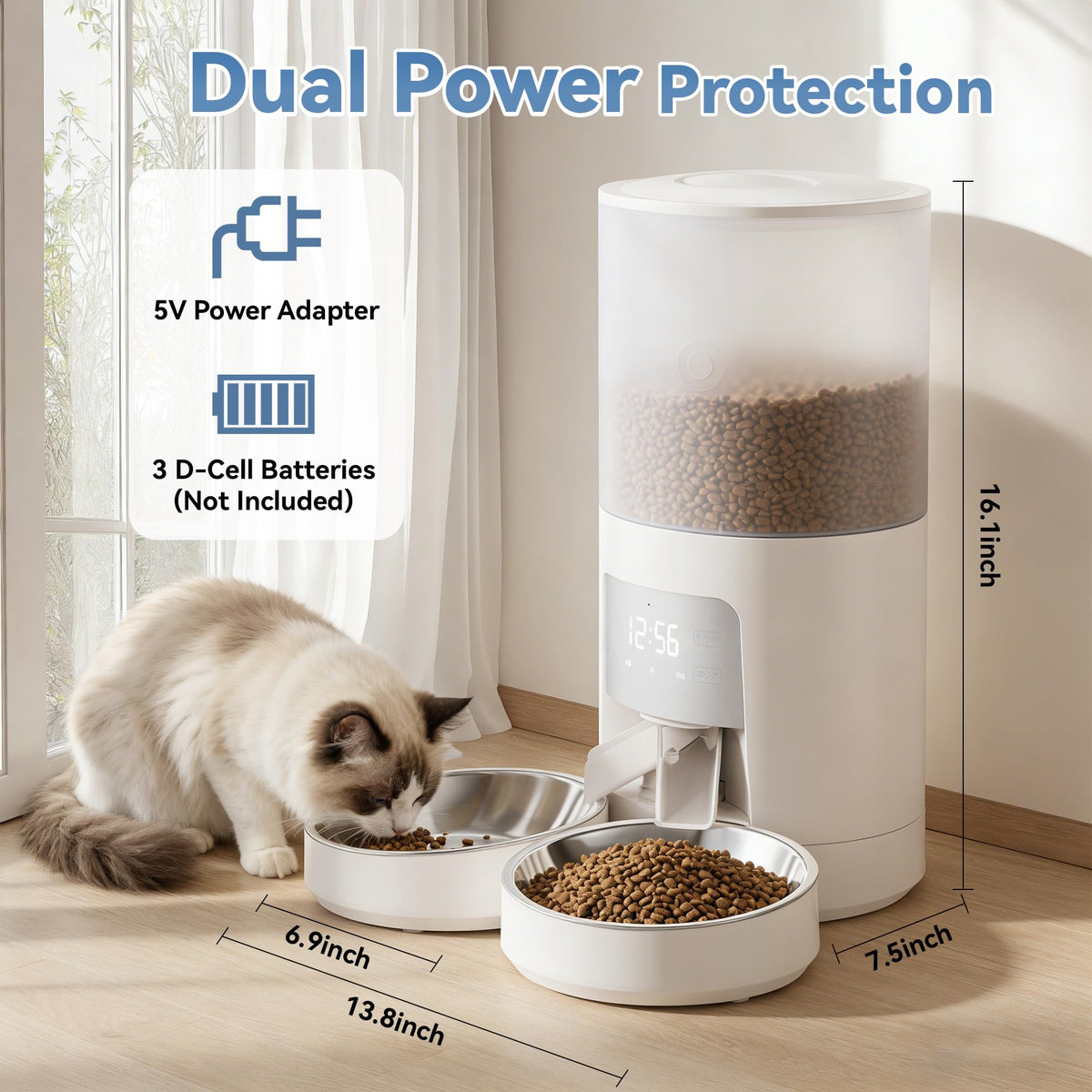 Automatic Cat Feeder for 2 Cats, 6L White X17605