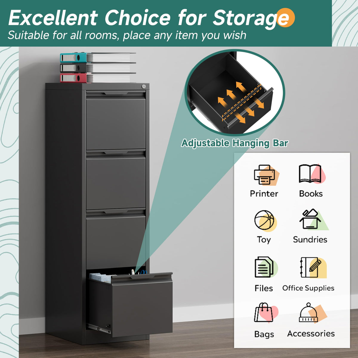 4 Drawer Metal File Cabinet with Lock Y5953
