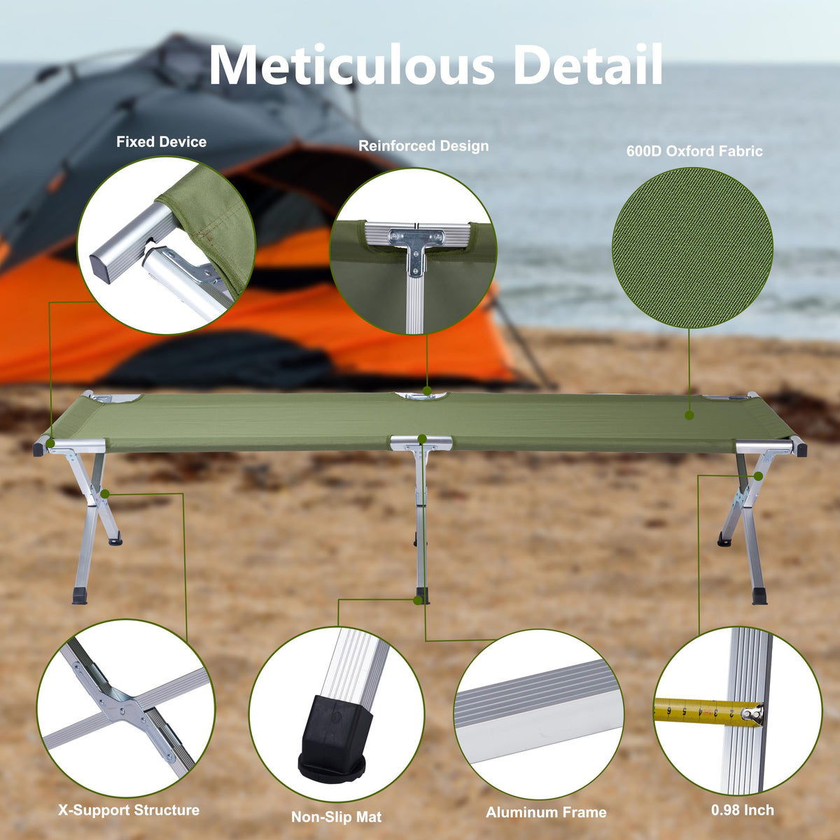 25" Wide Folding Camping Cot with Carry Bag R200613