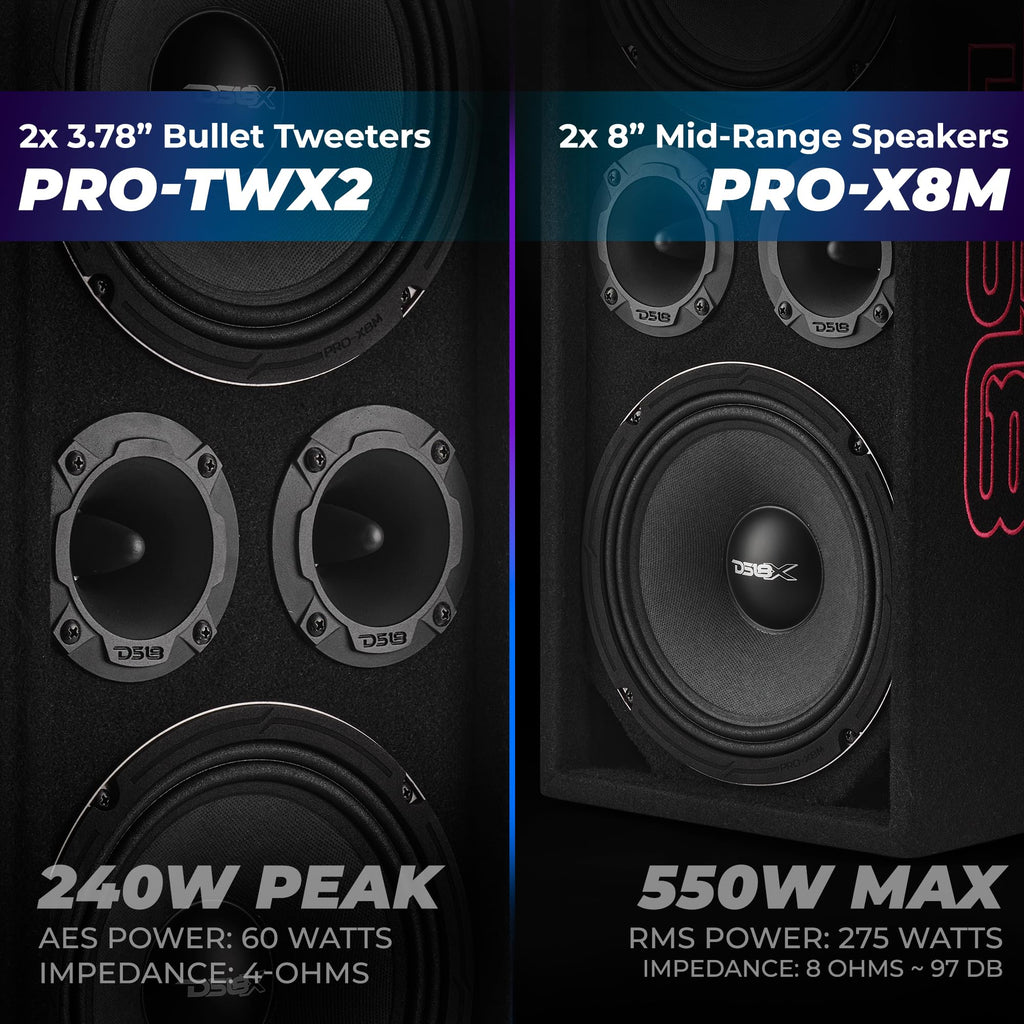 Ported Speaker Box with Dual 8" Mids, Tweeters & Amplifier D880369