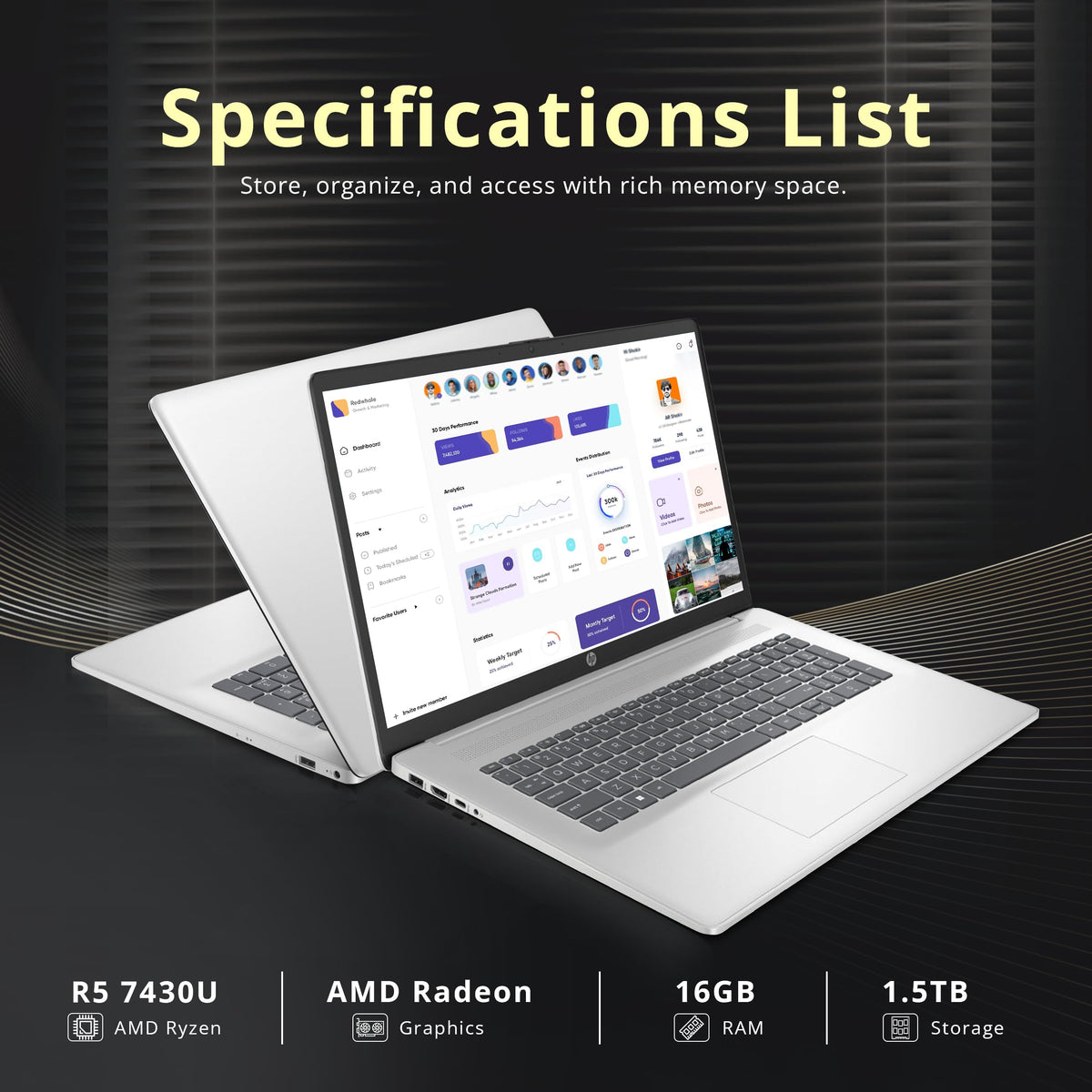 17.3" HD+ Touchscreen Laptop, AMD Ryzen 5, 16GB RAM, 1.5TB Storage, Silver T2573