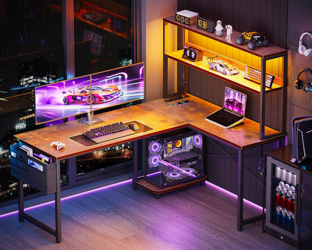 53" L Shaped Gaming Desk with Shelves K7783