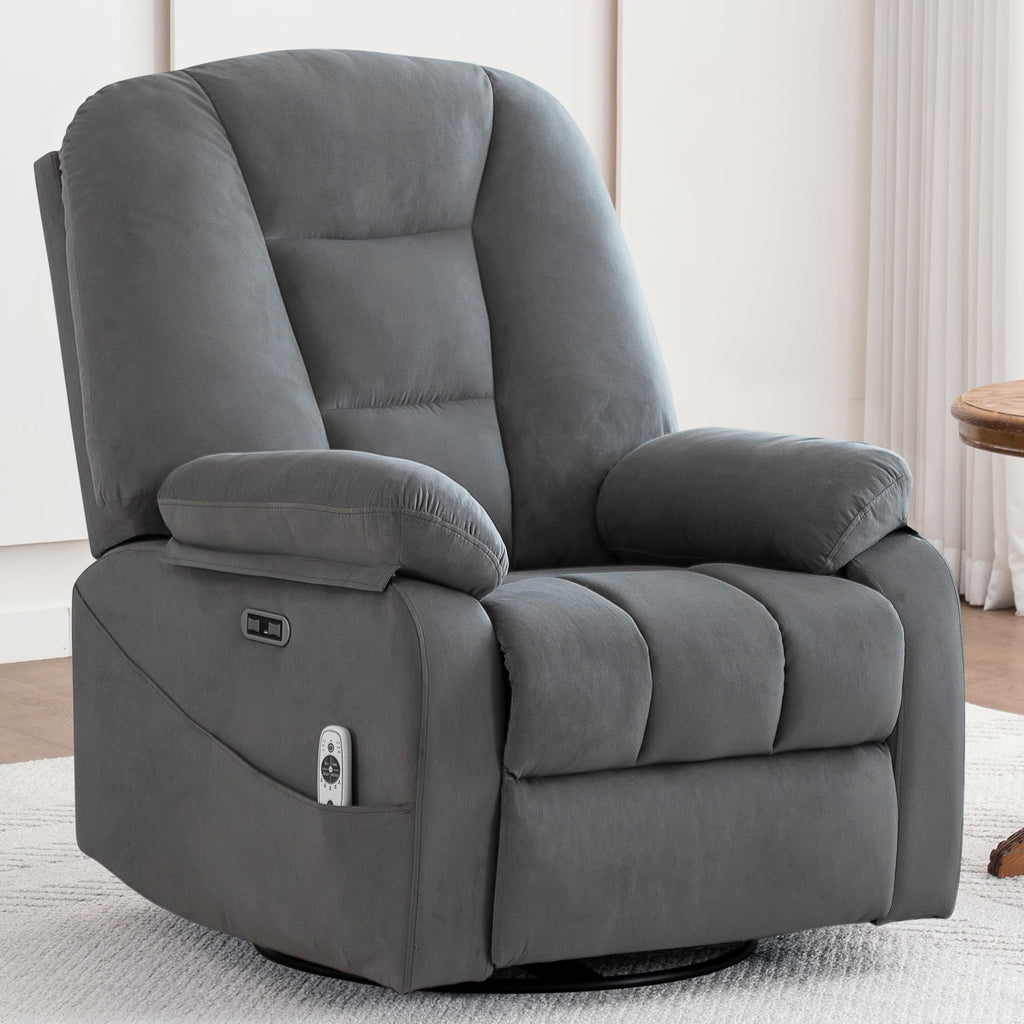 Velvet Grey Power Swivel Rocker Recliner with Massage and Heat C63667