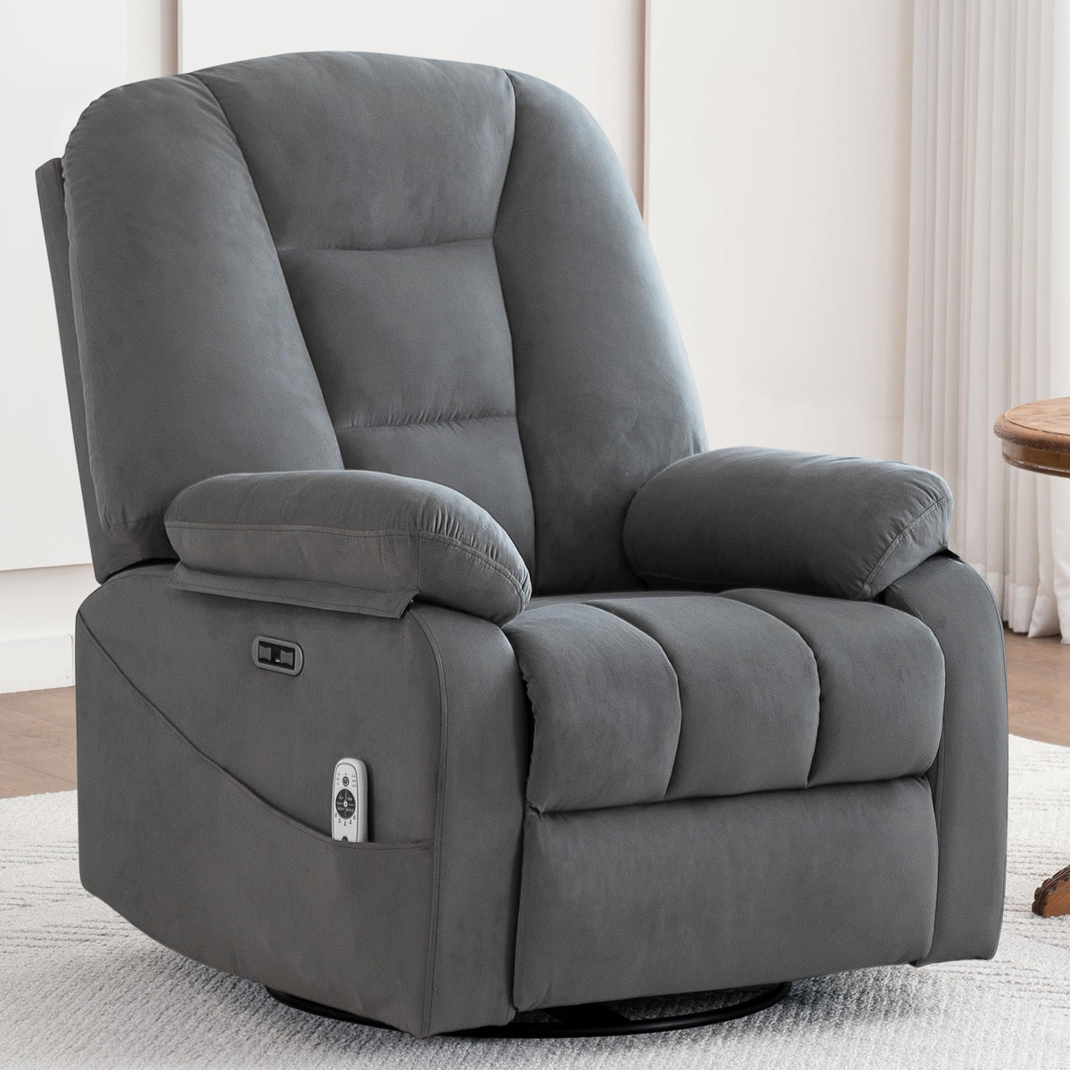 Velvet Grey Power Swivel Rocker Recliner with Massage and Heat C63667