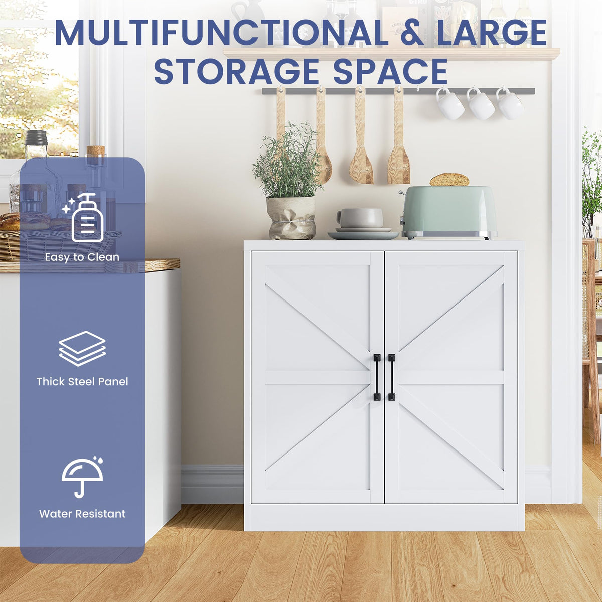 White 36" Metal Storage Cabinet with Doors and 2 Adjustable Shelves P99416