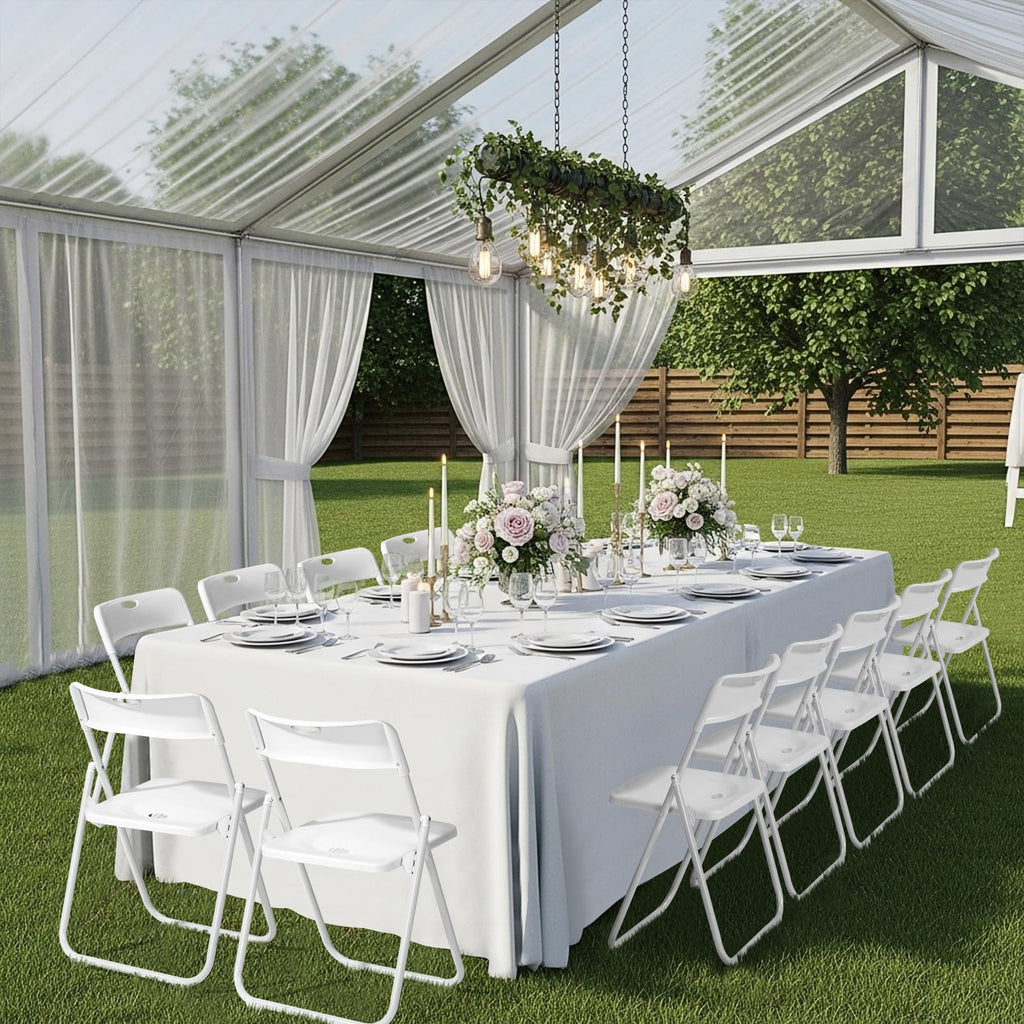 White Plastic Folding Chairs, 10 Pack Steel Frame D9124