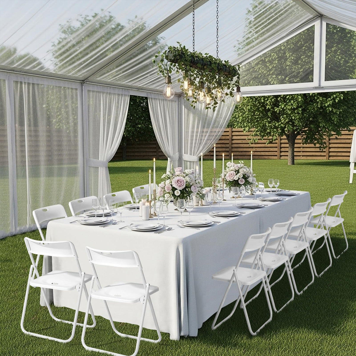 White Plastic Folding Chairs, 10 Pack Steel Frame D9124