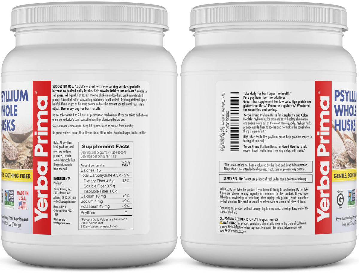 Psyllium Whole Husks Fiber Supplement 20oz Z618