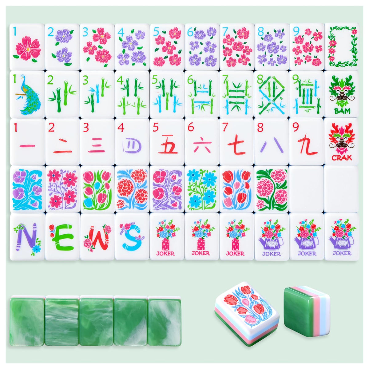 160 Acrylic Engraved Mahjong Tile Set B119391