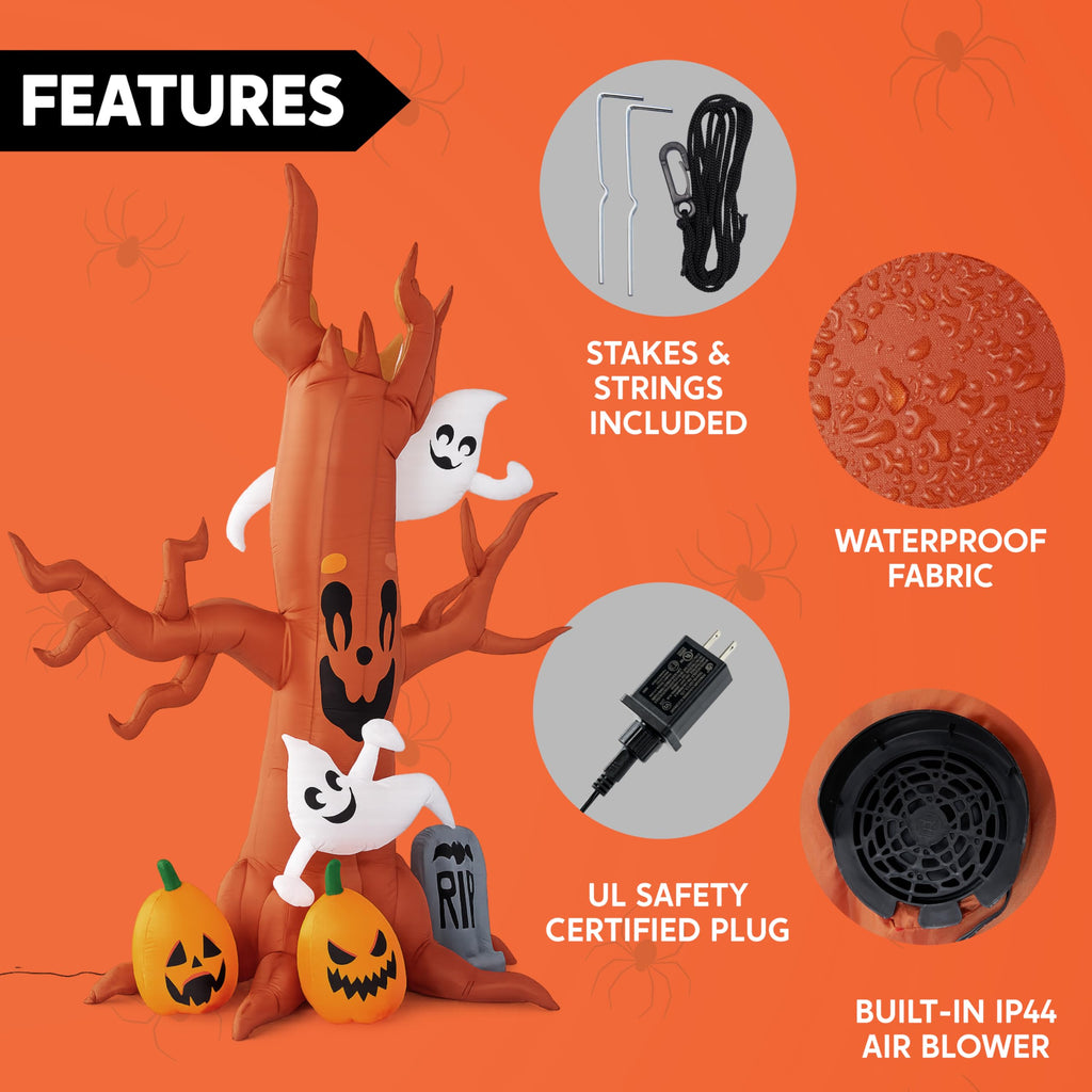 8FT Halloween Inflatable Tree with Ghost Pumpkin and Tombstone O59276
