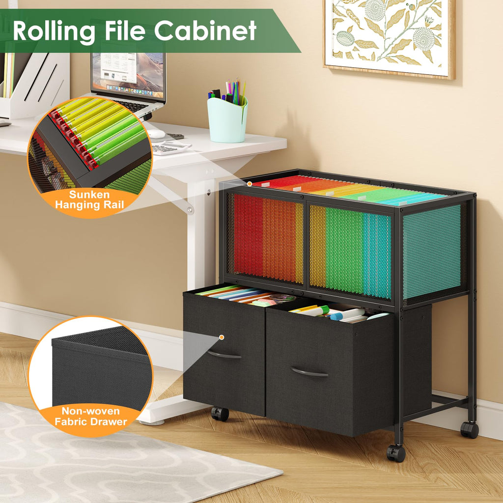 Rolling File Cart with 2 Fabric Drawers J91549