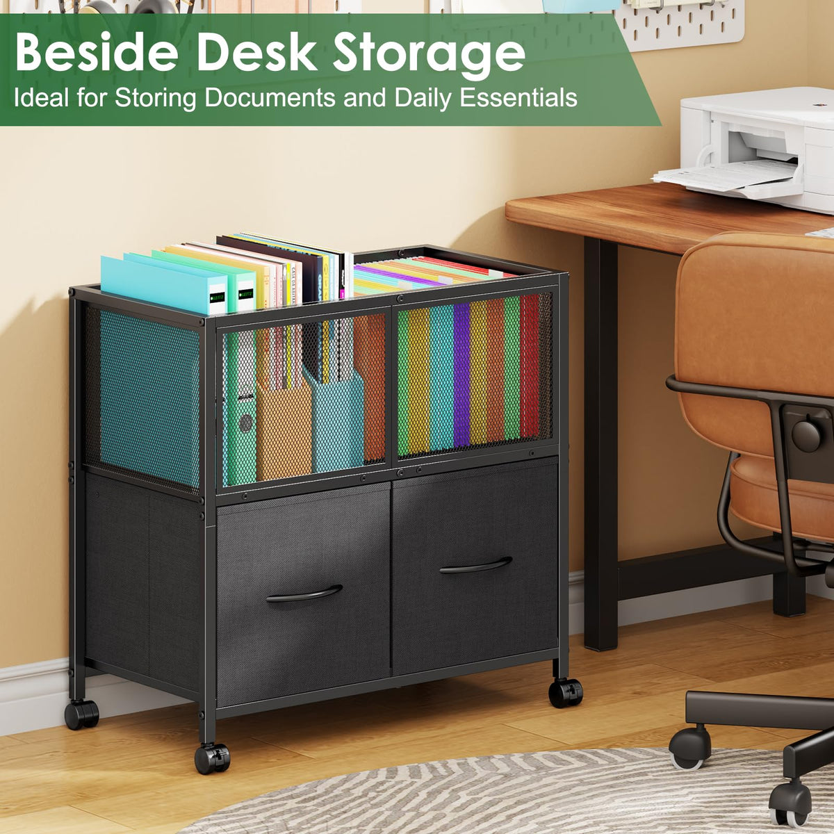 Rolling File Cart with 2 Fabric Drawers J91549