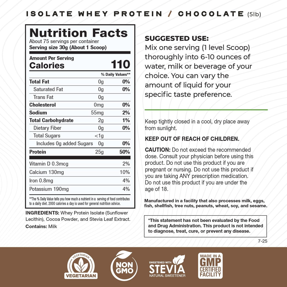 Grass-Fed Whey Protein Isolate Powder, Chocolate (5lb) J1605