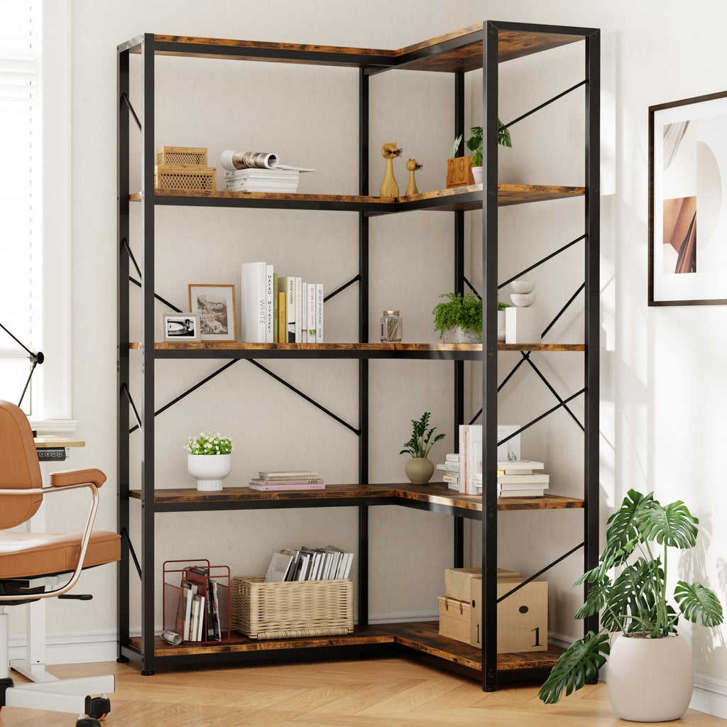5 Tier L Shaped Corner Bookshelf T314
