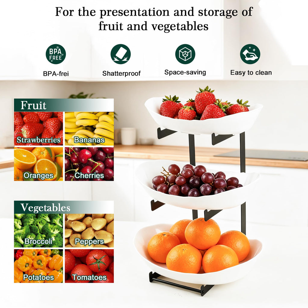 3 Tier White Plastic Fruit Bowl A395916