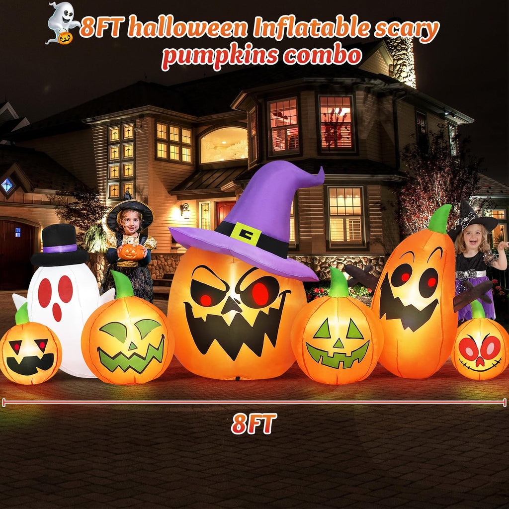 8FT Halloween Inflatables Pumpkin Witch Hat & Ghost Combo V978
