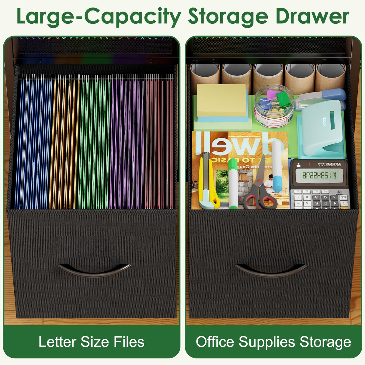Rolling File Cart with 2 Fabric Drawers J91549