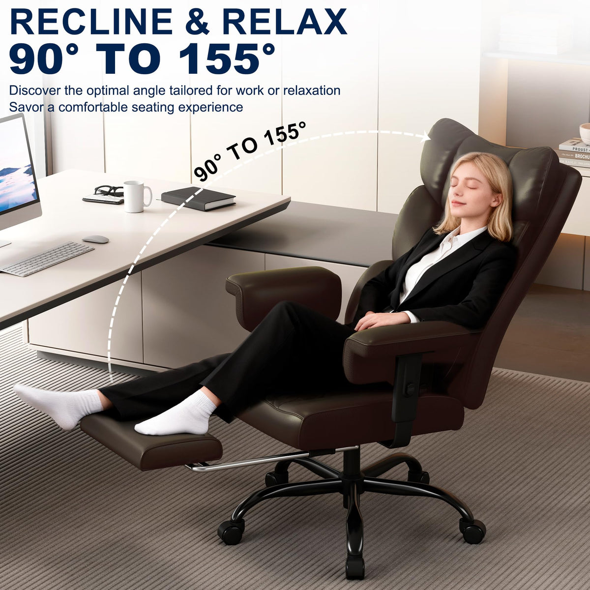 Big and Tall Faux Leather Office Chair with Footrest K745